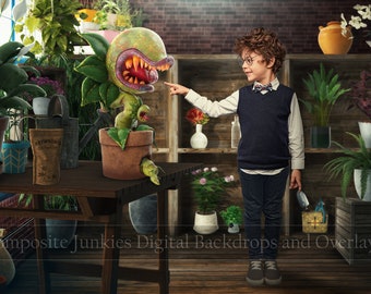 Fondo digital de Halloween - Tienda de los Horrores - Floristería - Fondo digital de terror {PREMIUM}