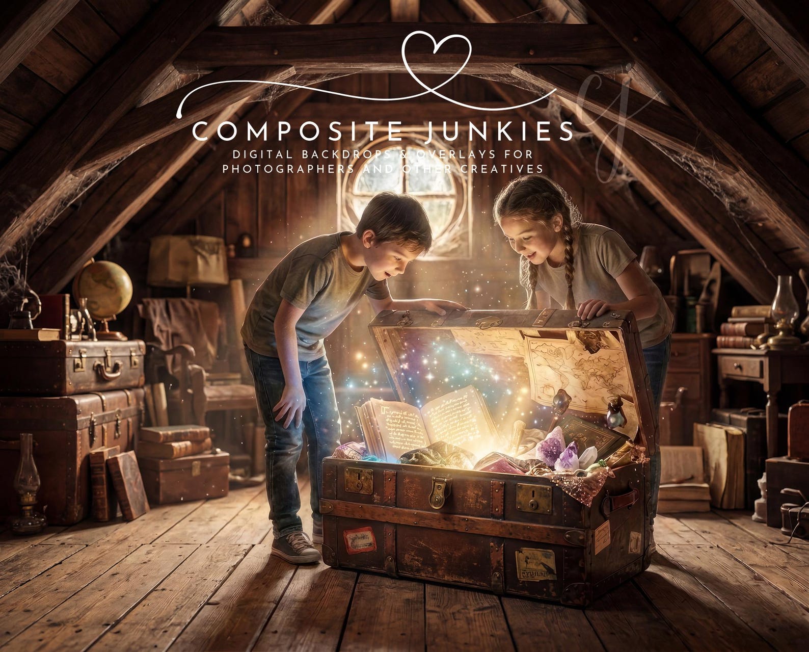 Magical Attic Backdrop With Glowing Steamer Trunk, Fantasy Digital ...