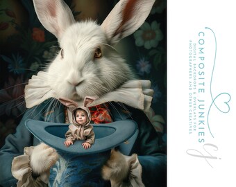 Rabbit Magician Holding Top Hat Digital Backdrop, Easter Bunny Magic Background for Photography Composite Images, Photoshop Template