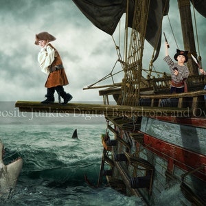 Pirate Ship walking the plank digital backdrop for composite photos - Fantasy composite backdrop - composite image - pirate background