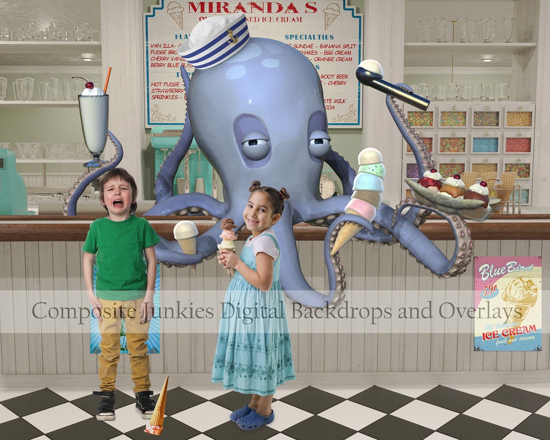 Octopus Ice Cream Shop Digital Backdrop Background for Composite ...