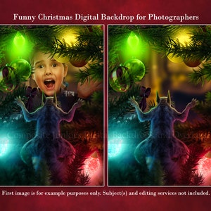 Funny Christmas Tree Digital Backdrop Background Photo Template for Composite Imagery, Photography Backdrop, Digital Christmas Background