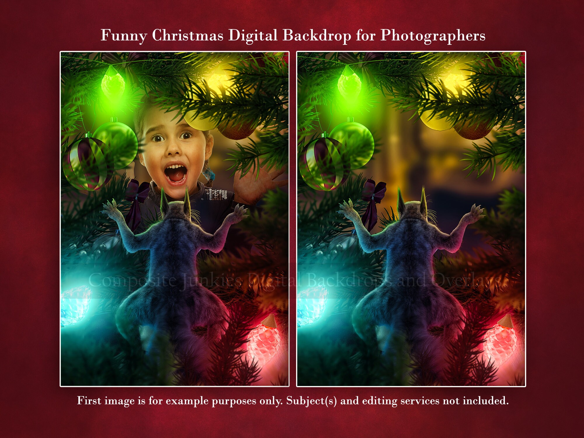 Funny Christmas Tree Digital Backdrop Background Photo Template for Composite Imagery, Photography Backdrop, Digital Christmas Background