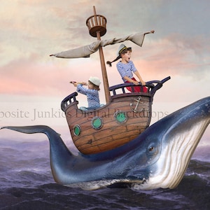 Whale Boat Digital Background | Sailing Digital Background | Whale Backdrop | Boat Backdrop | Whale Composite | Digital Background