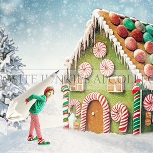 Christmas Digital Backdrop Background, Gingerbread House Background, Composite Image, Fun Photography Backdrops, Digital Photo Props, AI