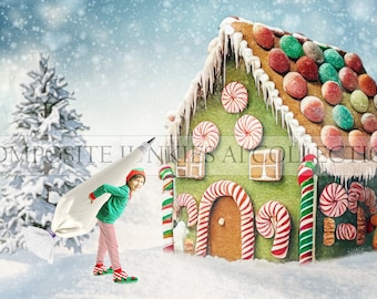 Christmas Digital Backdrop Background, Gingerbread House Background, Composite Image, Fun Photography Backdrops, Digital Photo Props, AI
