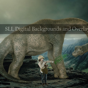 Dinosaur Digital Backdrop Background - Dino on cliff - Prehistoric - Jurassic - Long neck - Brachiosaurus {PREMIUM}