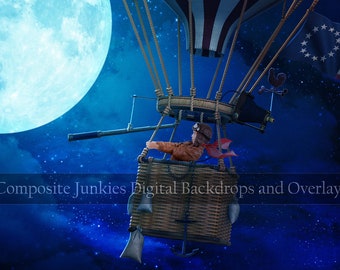 Night Sky Hot Air Balloon Digital Backdrop for Composite Imagery - Digital Backdrops and Overlays for Photographers