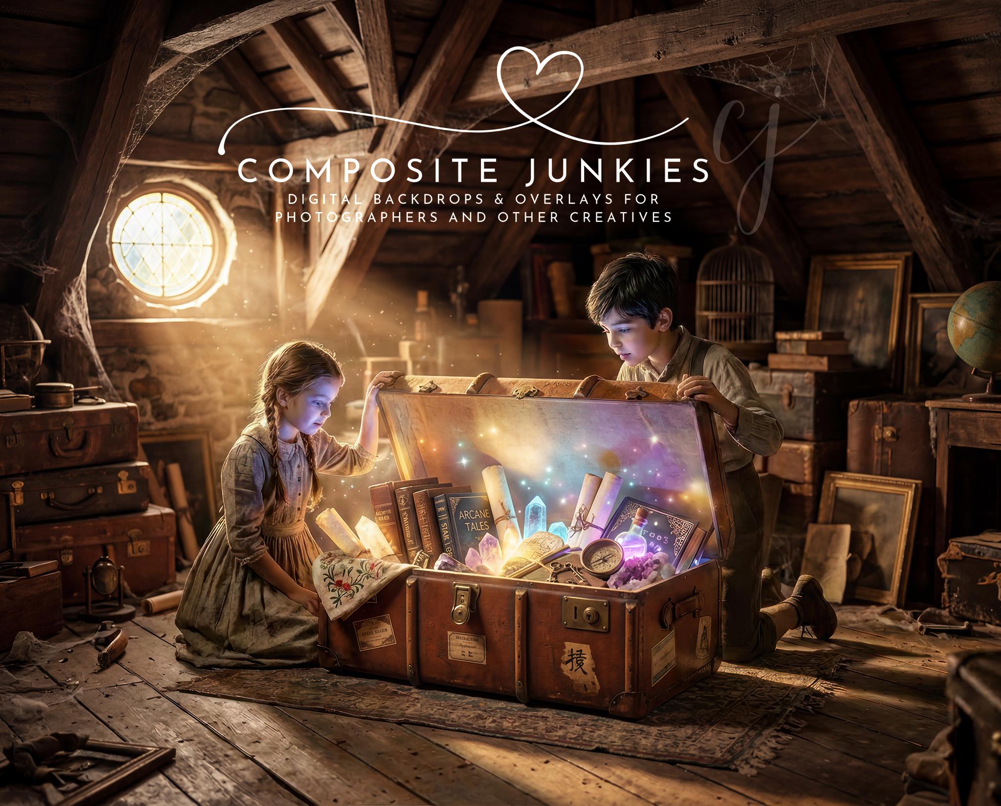 Magical Attic Backdrop With Glowing Steamer Trunk, Fantasy Digital ...