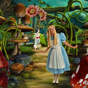 Digital Backdrop Alice Wonderland with White Rabbit, Composite Background, Composite Photography Background, Digital Download, Wonderland