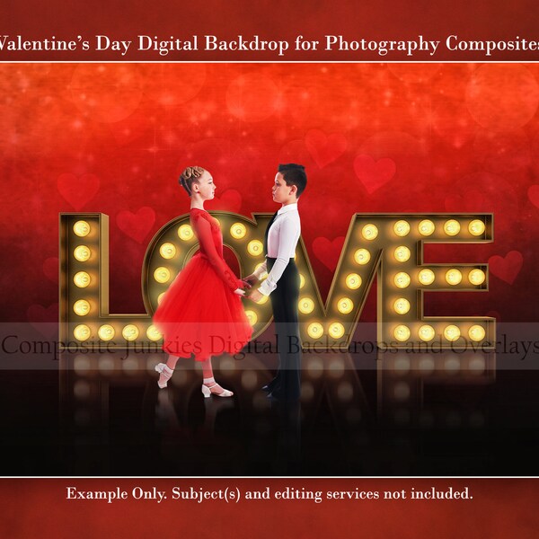 Love Marquee Lights Valentine's Day Digital Backdrop Background for Photographers, Photography Digital Valentine's Day Backdrops, Composite