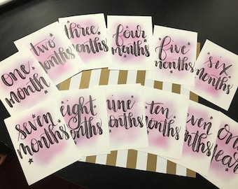 Baby Milestone Cards-Pink watercolor- Digital Download
