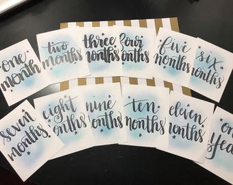Baby Milestone Cards, Blue Watercolor, Digital Download