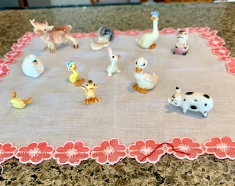 Vintage Hagen Renaker Lot of 11 Vintage Farm Animals Hagen Renaker MCM Jersey Cow Wings Up Duckling Retired Pigs Rabbit Mother Goose SALE