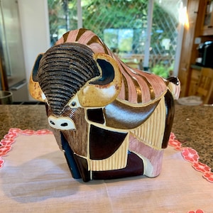 De Rosa Rinconada Ceramic Figurine / Vintage Water Buffalo Statue / Collectible Vintage Hand Painted Large Water Buffalo From Uruguay