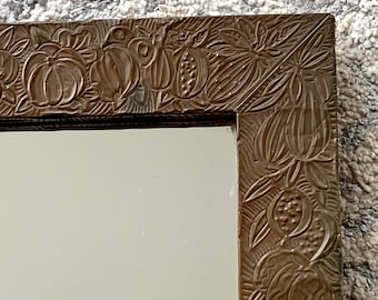 Copper Mirror Arts and Crafts Wall Mirror Embossed Copper Completely Encased Copper Wood Mirror Vegetables and Fruits Farmhouse Folk Art