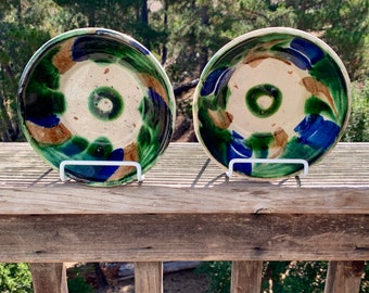 Antique Redware Majolica Mexico Oaxaco Slipware Bowls Majolica DripWare Dark Blue Brown Green Bowl Art Bowl Home Decor Kitchen Decor Wall