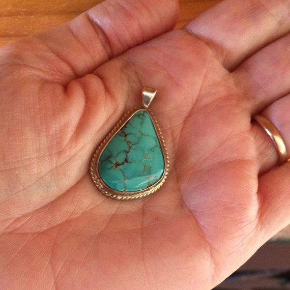 Navajo Green Spiderweb Turquoise Pendant Sterling