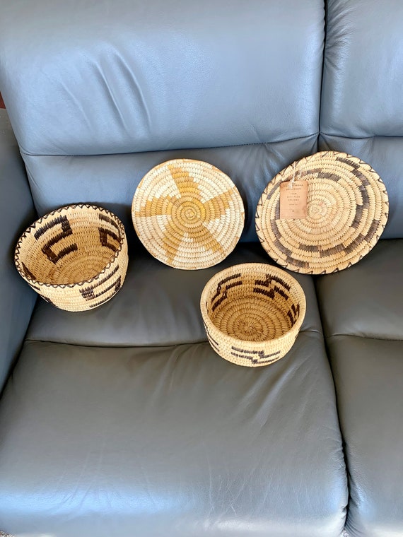 インド手作りバスケット Native American Indian Basket Papago Basket Tray Original Tag