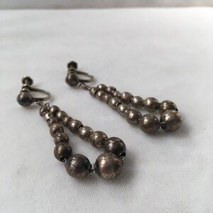 Mexico Iguala Earrings / Vintage Mexico Sterling Silver Hollow Bead Earrings Silver Pearl Earring Graduated Beads Signed MVM 925 Screw Backs image 3