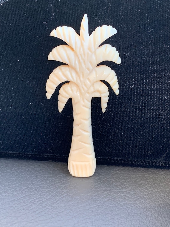 Carved Celluloid Brooch Palm Tree Brooch Antique … - image 1