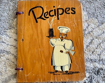 Vintage Wood Cookbook / Chef's Recipe Cookbook / War Recipe Cookbook / Hand Painted Wooden 1930s - 1938 Handwritten Recipes Wood Cover