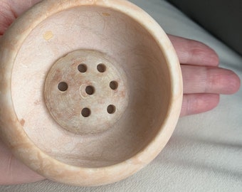 Italian Alabaster Bowl Pink Flower Frog Bowl Vintage 7 hole Italian Alabaster Stone Vase Ikebana Collectible Vase Flower Frog Home Decor