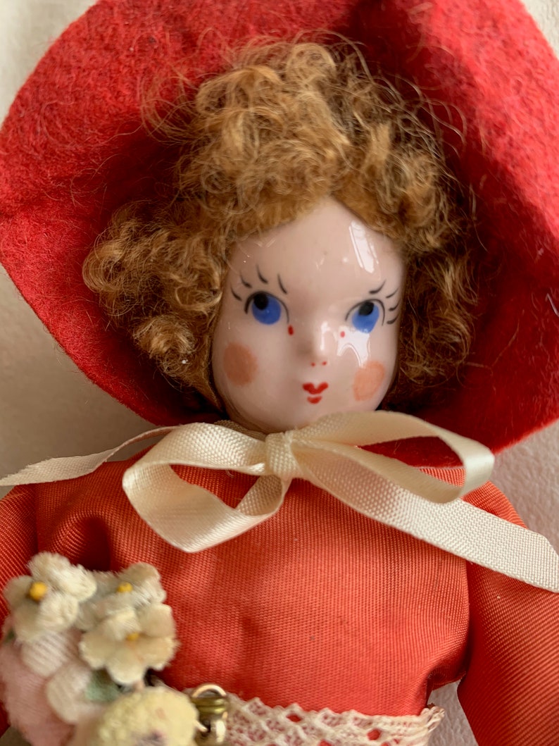 Vintage China Head Doll Rare Ruth Gibbs Cloth Body Doll Mohair Wig Doll
