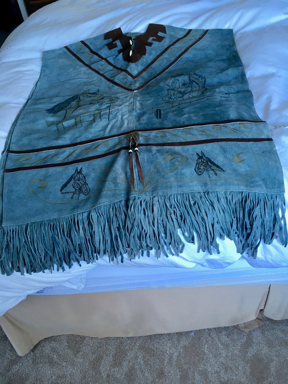 Vintage Suede Poncho Horse Western Leather Poncho… - image 5