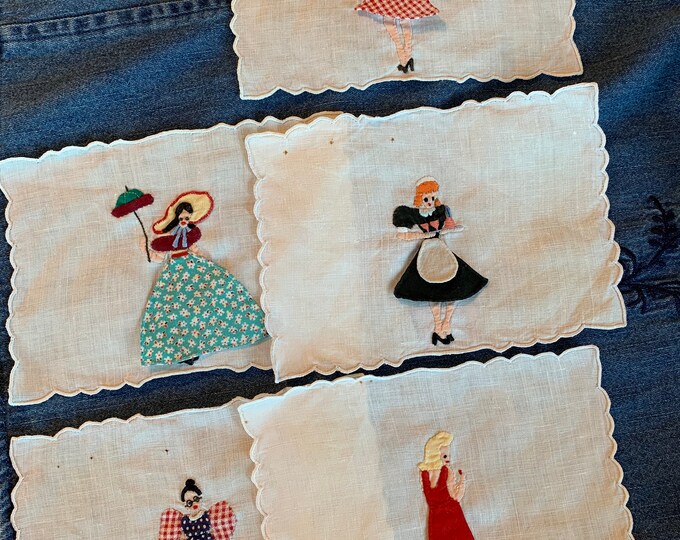 Vintage Naughty Cocktail Napkins Set of 5 Cotton Appliqué Peek Etsy