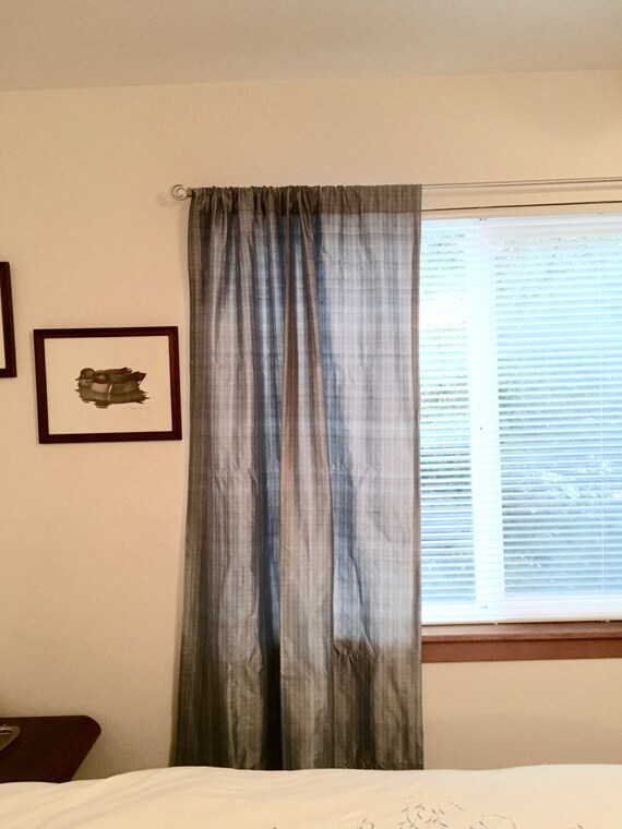 4 Four Blue Plaid Panels Long Silk Polyester Window Rod Etsy