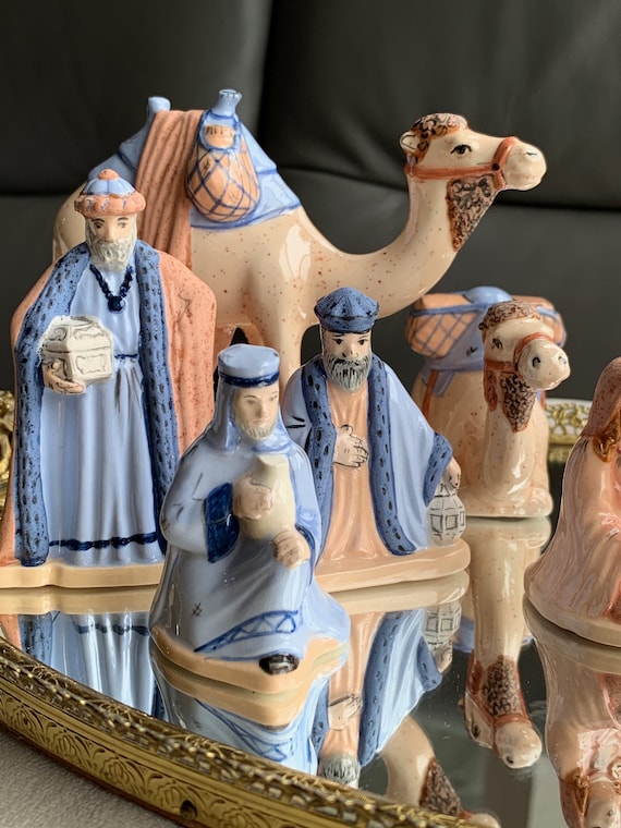 Vintage Christmas Nativity Set Ceramic Hand Painted Nativity Set