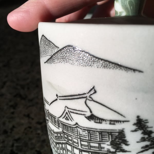 Japan Kyusu Teapot Set with 5 Cups Signed by Japanese Artist Vintage Marbled Porcelain Kyusu Teapot Side Handle Japan Teapot Vintage Pottery