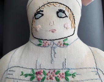 Antique Embroidered Cloth Doll Pattern Doll Hand Made 1920's All Original Embroidered Cloth Body Doll Collectible Signed