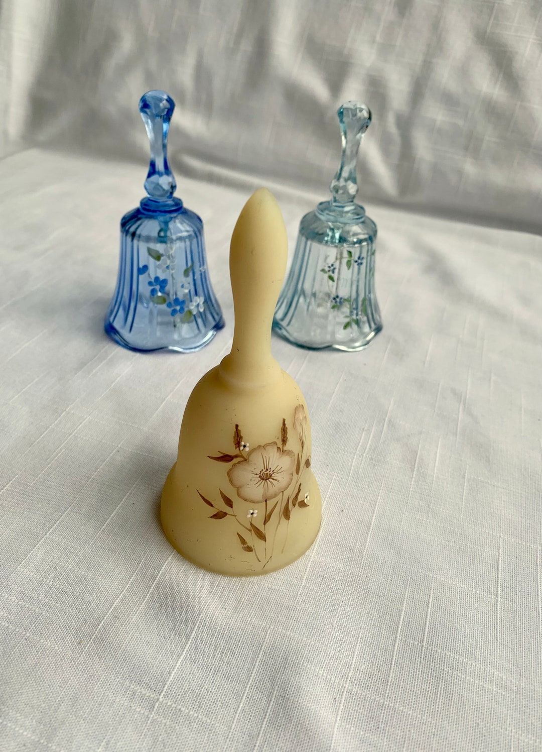Fenton Glass Bells / 3 Glass Bells Signed / LOVE Bell / MOTHER Bell