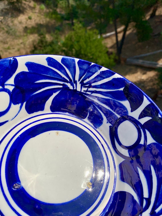 Vintage Mexico Oaxaca Bowl Cobalt Blue / White Pottery Colors