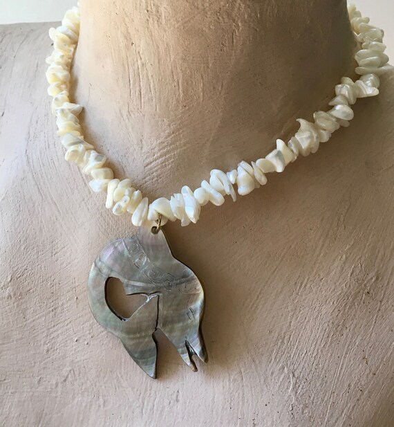 Dolphin Shell Choker Vintage Abalone Choker Chunk… - image 2