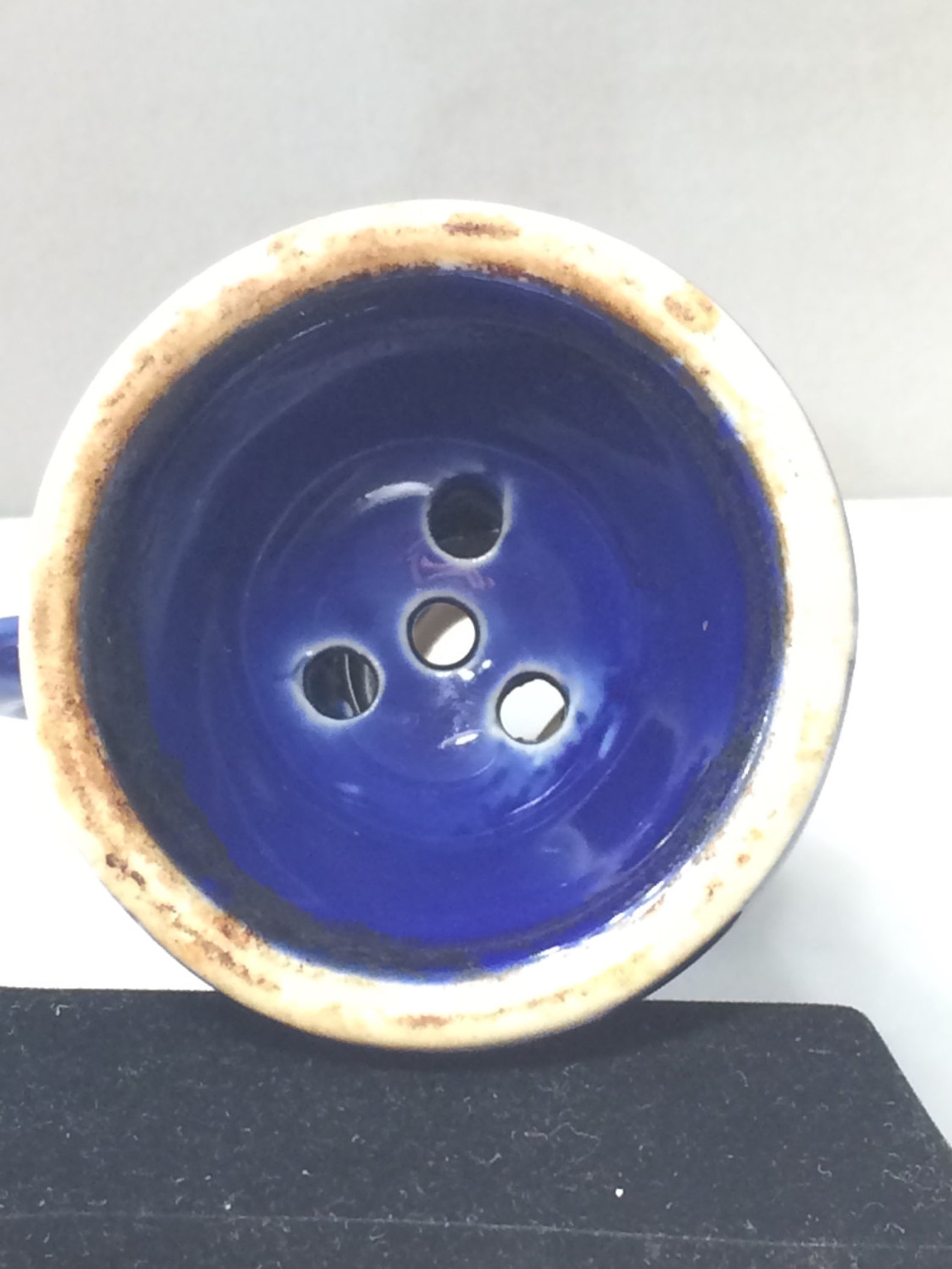 Vintage Pie Bird Vent Funnel Porcelain Figural Face Blue Glaze Folk Art