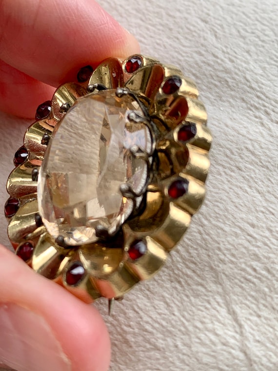 Victorian Brooch Gold Plated Faceted Rock Crystal 