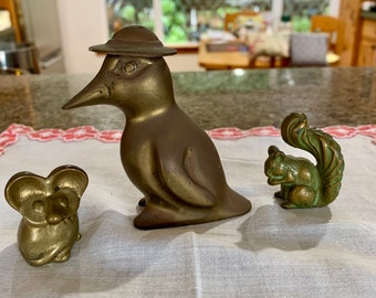 3 Vintage Brass Figurines Vintage Brass Penguin Vintage Brass Squirrel Vintage Brass Mouse Figurine Home Decor Decoration Home Living