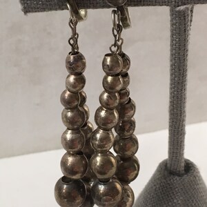 Mexico Iguala Earrings / Vintage Mexico Sterling Silver Hollow Bead Earrings Silver Pearl Earring Graduated Beads Signed MVM 925 Screw Backs image 2