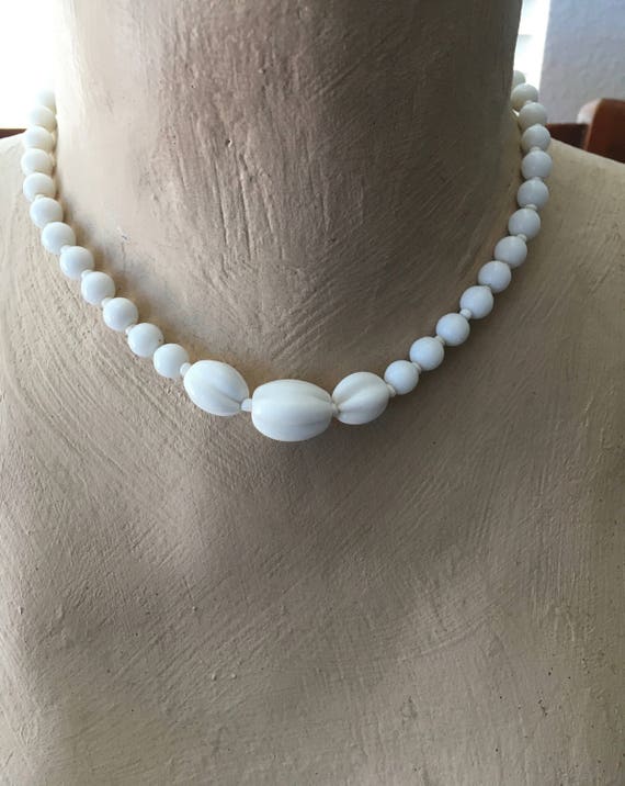 Miriam Haskell Necklace Choker Milk Glass Signed … - image 2