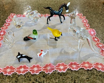 Glass Figurines Lot Vintage Miniature Murano Horse Glass Figurine Hand Blown Glass Puff Bird Elephant Pigeon Orca Whale Kangaroo Joey Swans