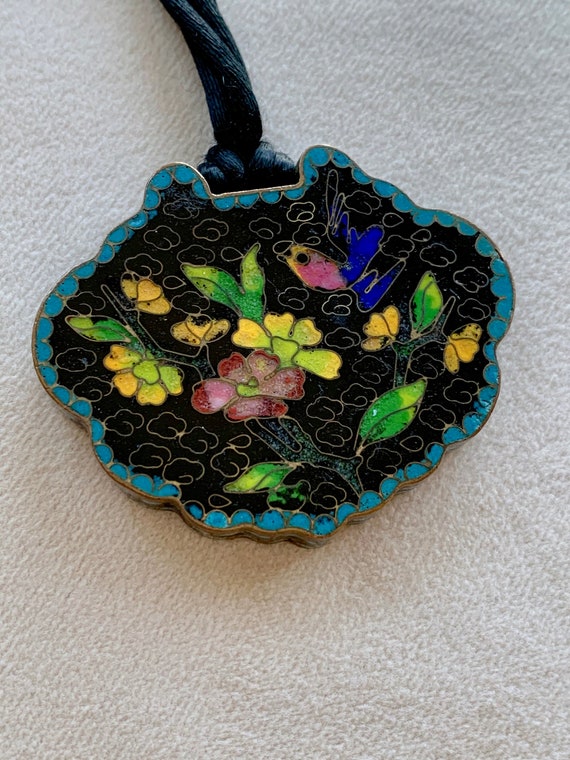 Antique Chinese Cloisonné Necklace Reversible Bir… - image 1