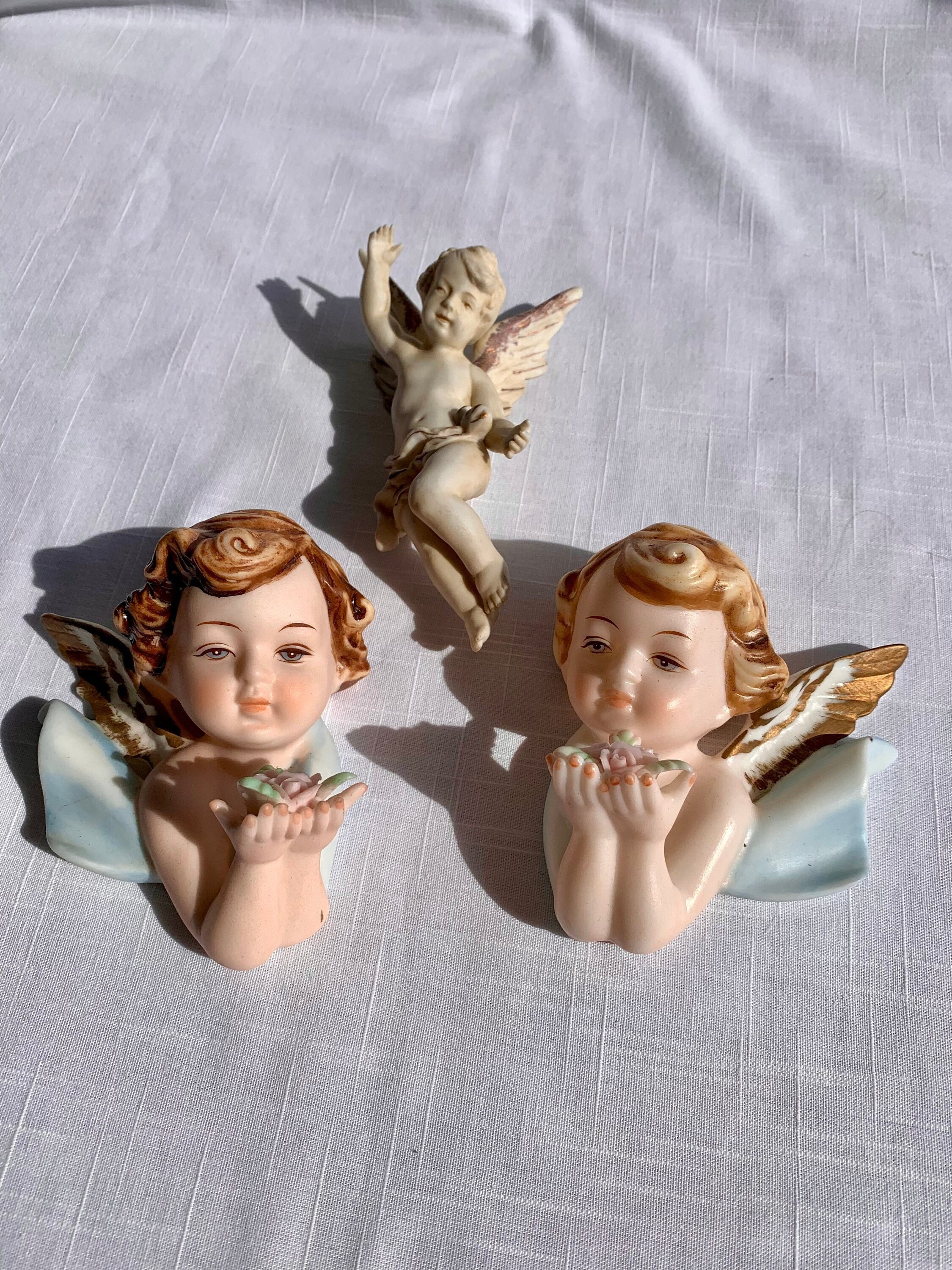 3 Vintage Porcelain Angels / Victorian Hanging Angel Hand Painted