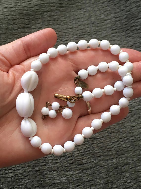 Miriam Haskell Necklace Choker Milk Glass Signed … - image 4