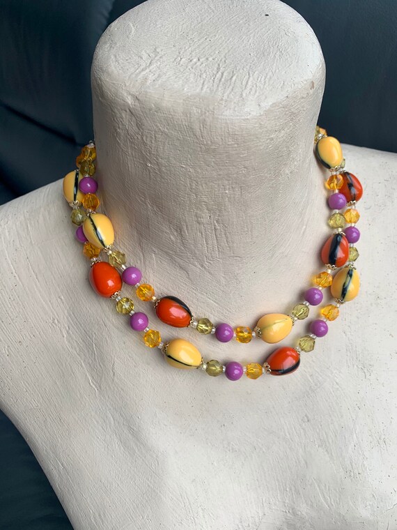 Vintage Lucite Chunky Necklace Injected Stripe Col