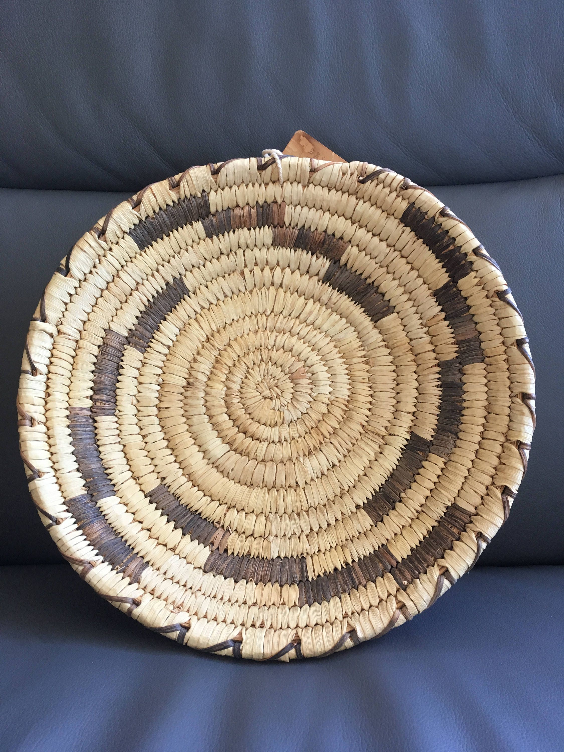 Native American Indian Basket Papago Basket Tray Original Tag Tohono O