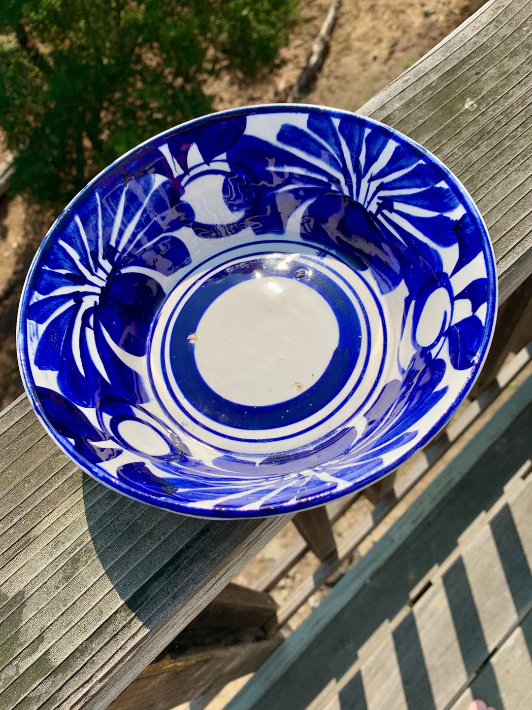 Vintage Mexico Oaxaca Bowl Cobalt Blue / White Pottery Colors