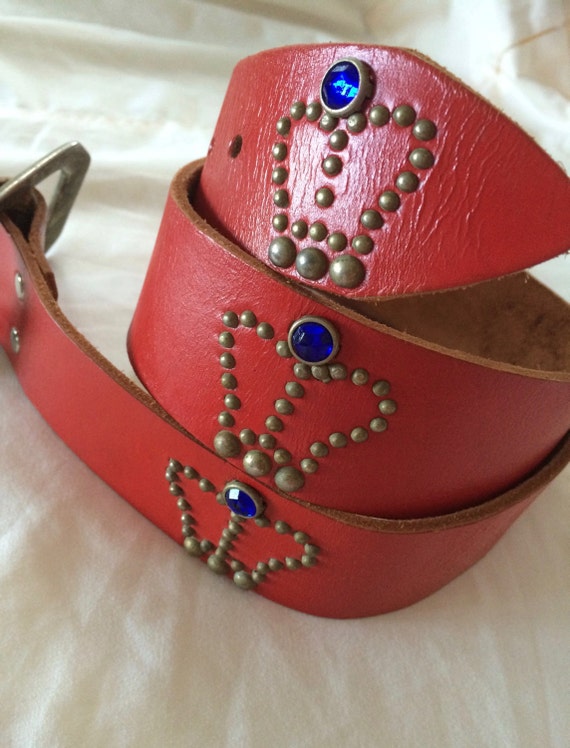 Rhinestone Red Belt / Leather Queen Belt / Wide Br